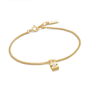Gold Pearl Padlock Bracelet M