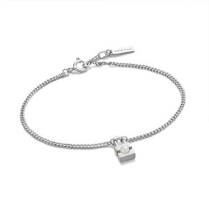 Silver Pearl Padlock Bracelet M