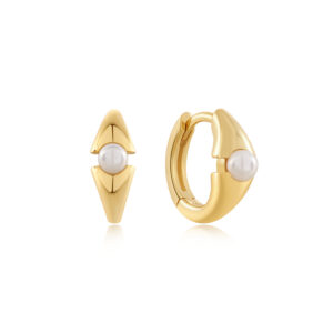 Gold Pearl Geometric Huggie Hoop Earring S