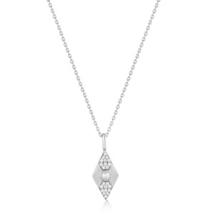Silver Pearl Geometric Pendant Necklace M