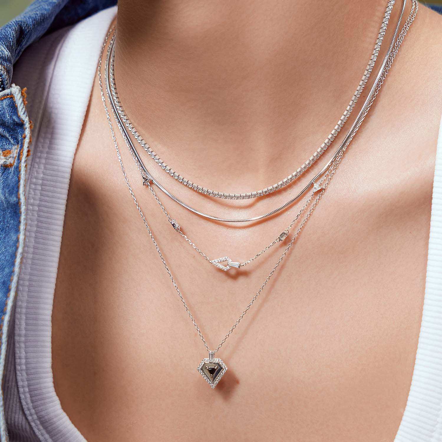Silver Geometric Necklace M - Afbeelding 2