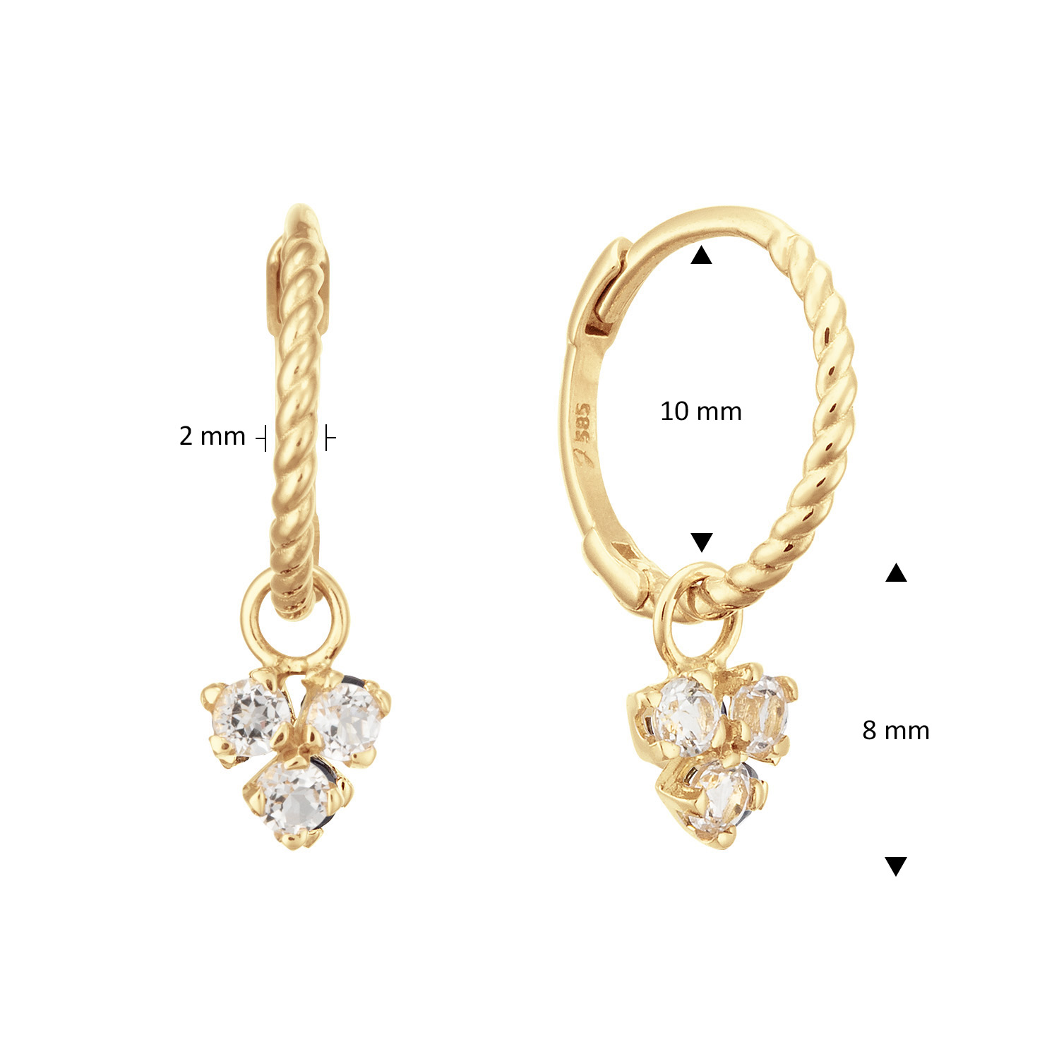 Triangle White Topaz Hoops Earrings - Afbeelding 3